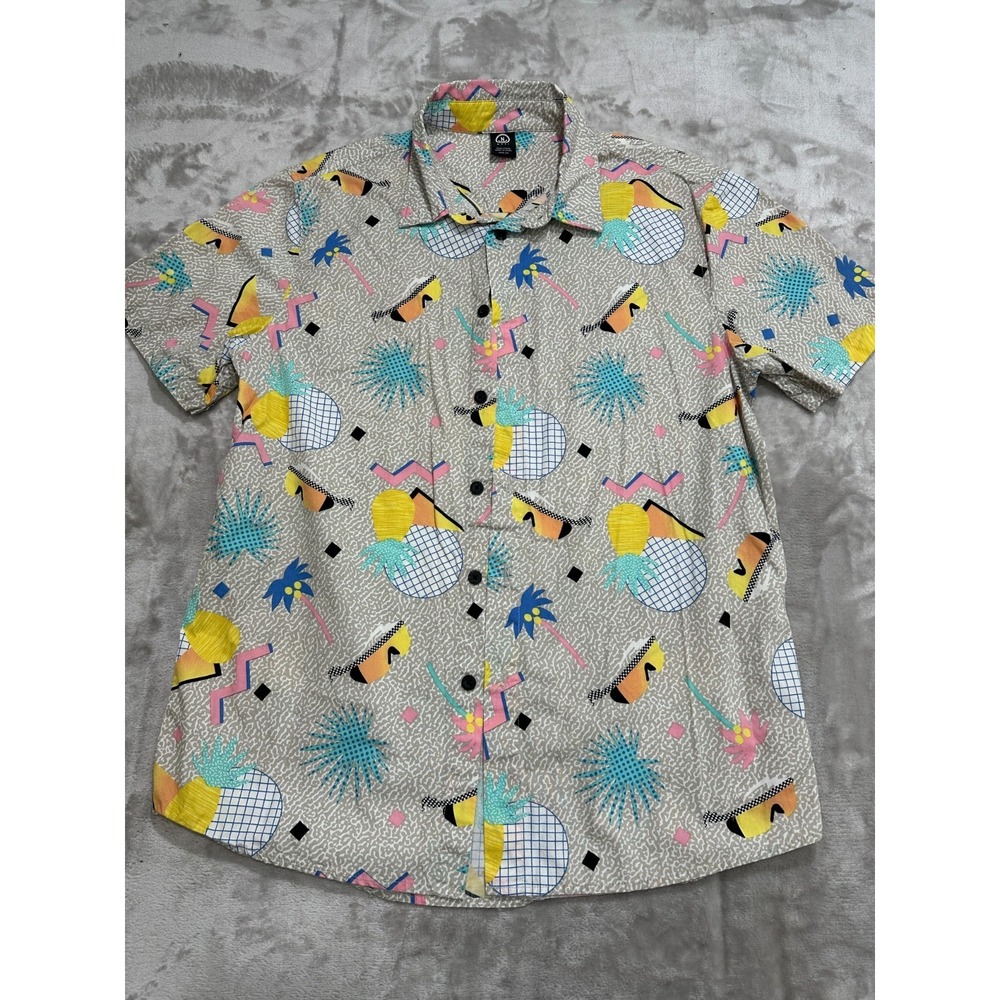 Neff Button Up Shirt Mens Size Medium Multicolor 80's Miami Style Short Sleeve
